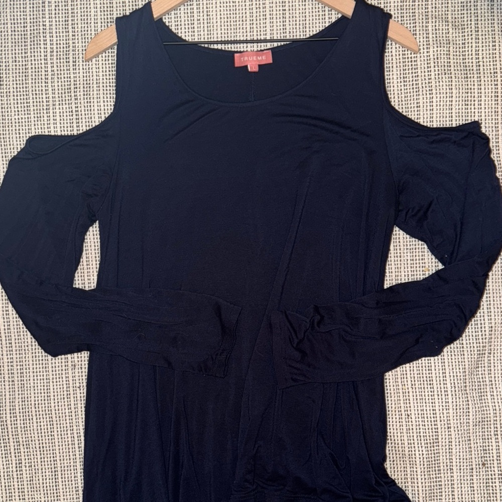 Blue Relaxed Cut Out Long Sleeve Blouse/Dress?